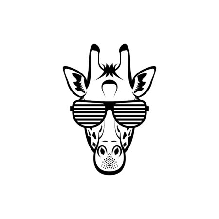 Vector giraffe head, face  for retro hipster logos, emblems, badges, labels template and t-shirt vintage design element. Isolated on white backgroundのイラスト素材