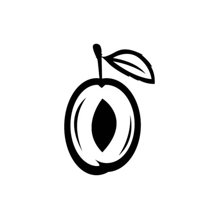 Plum fruit and leaf vector iconのイラスト素材
