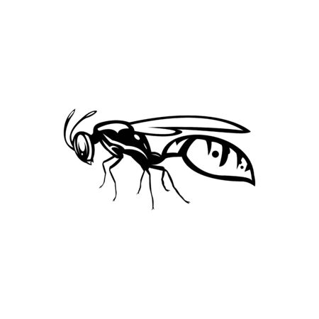Insect wasp, black wasp silhouette. A stinging insect, an insect pest. Flat design. Vectorのイラスト素材