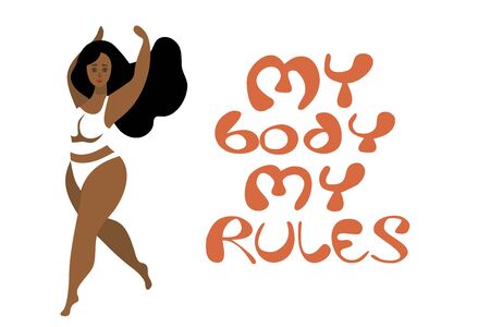 Body positive with brunette african woman and inspirational quote, letteringのイラスト素材