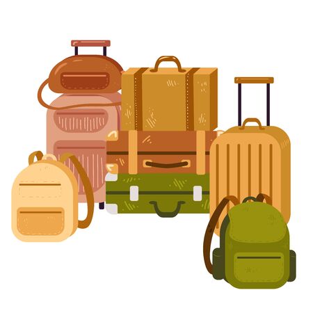 Set of diversity baggage bags and backpackのイラスト素材