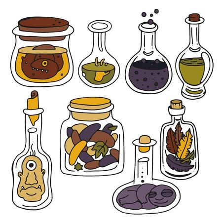 Vector collection of witch potions. Halloween setのイラスト素材