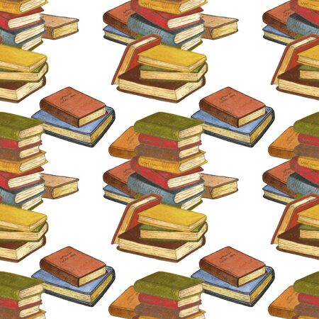 Watercolor stack of vintage books illustration seamless patternの写真素材