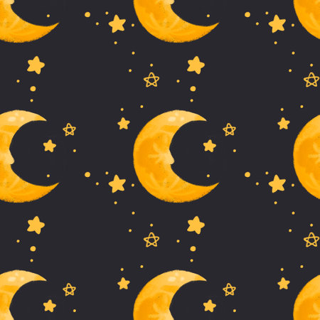 Seamless pattern of moon and stars onの写真素材