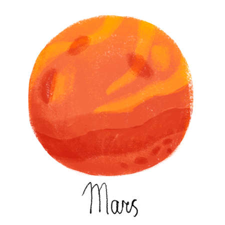 Cute bright colorful Mars planet. Isolated on white backgroundの写真素材