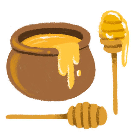 Cute Honey Bee illustration with hiney jar. Isolated on white backgroundの写真素材