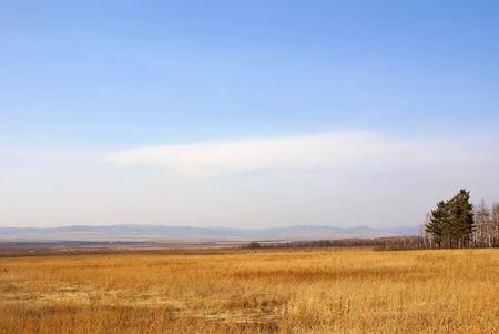 Landscape - Spring, steppe and mountains on the horizon.                    の写真素材