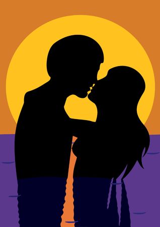 Illustration raster, profile kissing men and women.の写真素材