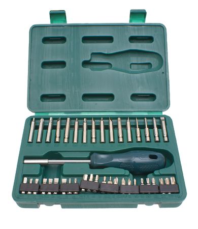 Set of the tool, screw-driver in a case on a white background.                   の写真素材