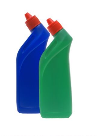 Washing-up liquids in bottles on a white background.                   の写真素材