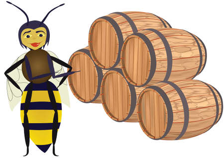 Abstract bee with wooden butts on a white background, raster illustration.