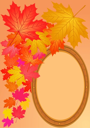 Autumn maple leaves and wooden framework.illustration.のイラスト素材