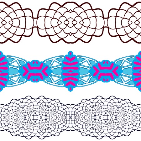 Set linear floral ornament, seamless pattern のイラスト素材