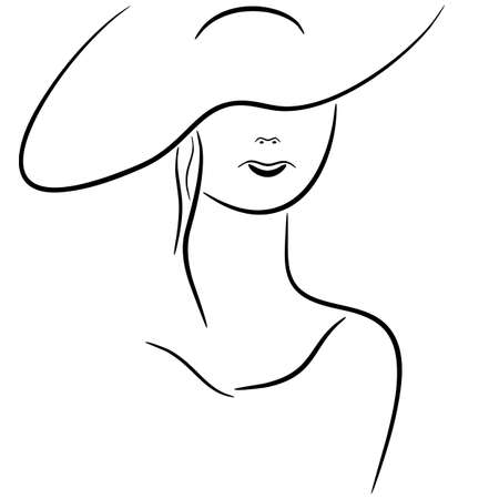 Vector illustration of lady in hat drawing.のイラスト素材