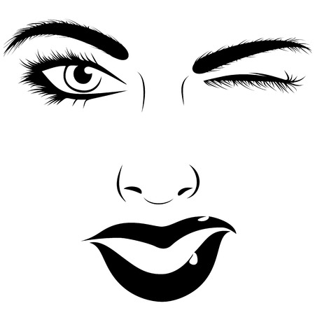 Woman face give a wink vector illustrationのイラスト素材