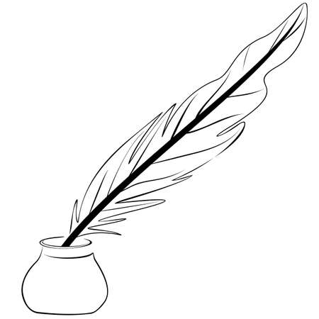 Quill pen in inkwell line drawingのイラスト素材
