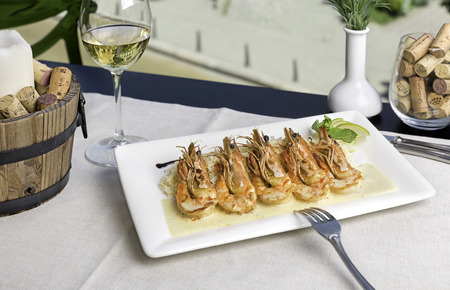 Prawns with curry sauce served with basmati riceの写真素材