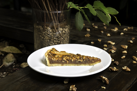 Honey and walnut tart with orangeの写真素材