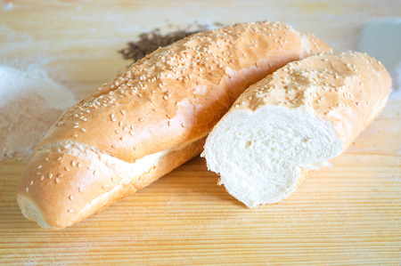 Baguette on the wooden table