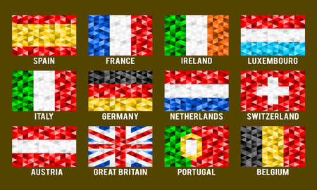 Western Europe low poly flags vector illustrationのイラスト素材
