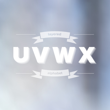 U V W X Flat Layered Alphabet on Blurred Background - Vector Illustration - Font Type Elementのイラスト素材