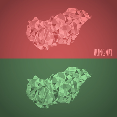 Low Poly Hungary Map with National Colors - Infographic - Vector Illustrationのイラスト素材