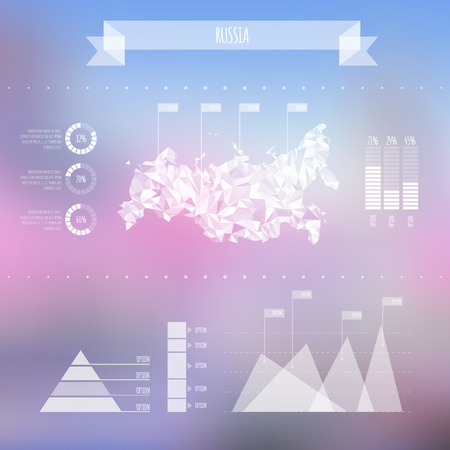 Abstract Russia Map with Infographic Elements on Blurred Background のイラスト素材