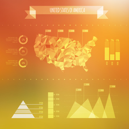 Abstract USA Map with Infographic Elements on Blurred Background のイラスト素材