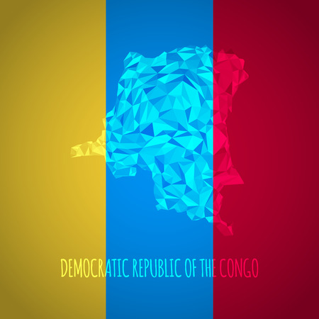 Low Poly Democratic Republic of The Congo with National Colors - Infographic - Vector Illustrationのイラスト素材