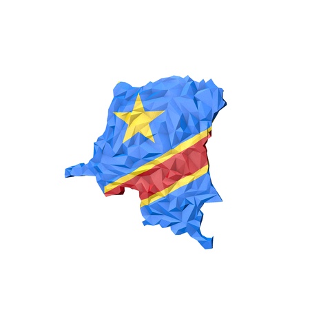 Low Poly Democratic Republic of The Congo Map with National Flag - Infographic Illustration