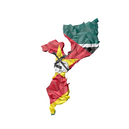 Low Poly Mozambique Map with National Flag - Infographic Illustrationの写真素材
