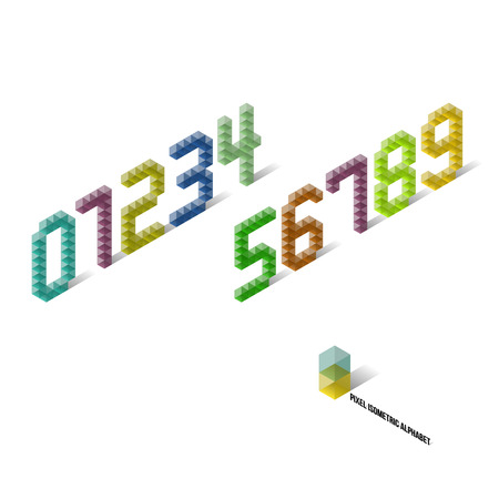 Pixel Isometric Perspective Numbers - Typography Element - Vector Illustrationのイラスト素材