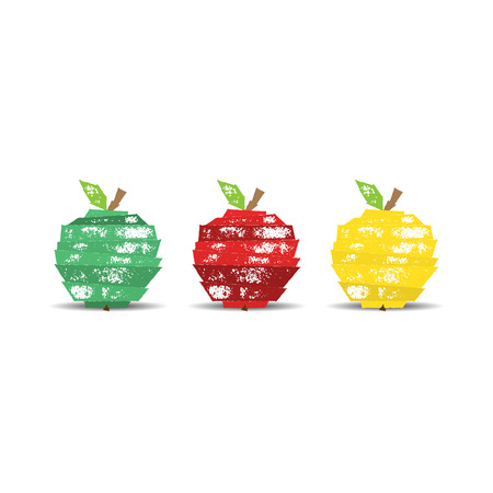 Origami grunge apple from folded paper - Three scratched textured apples in different colors - Vector illustrationのイラスト素材