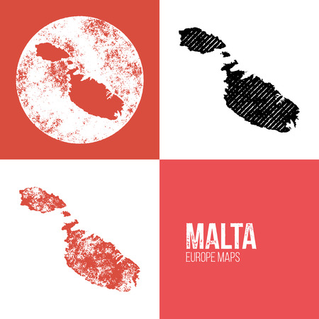 Malta Grunge Retro Map - Three silhouettes Malta maps with different unique letterpress vector textures - Infographic and geography resourceのイラスト素材