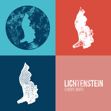 Lichtenstein Grunge Retro Map - Three silhouettes Lichtenstein maps with different unique letterpress vector textures - Infographic and geography resourceのイラスト素材