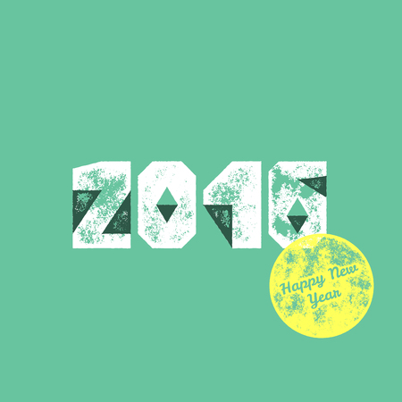 Happy new year 2016 card template - Vector grunge retro greetings - Folded paper numbers on green backgroundのイラスト素材