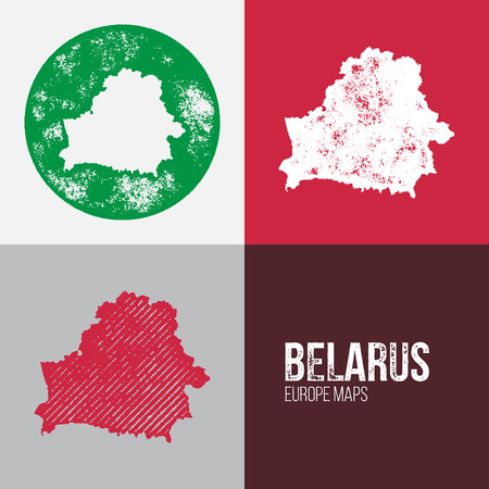 Belarus Grunge Retro Map - Three silhouettes Belarus maps with different unique letterpress vector textures - Infographic and geography resourceのイラスト素材