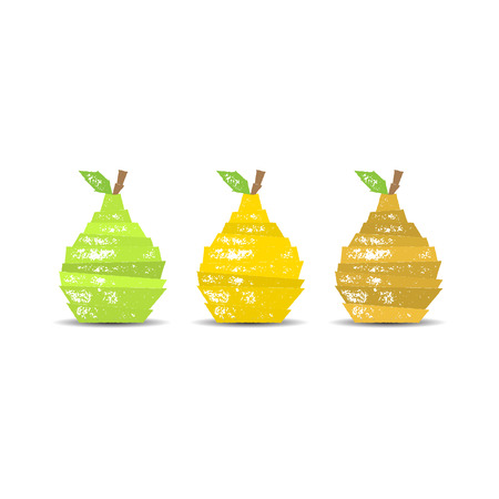 Origami grunge pear from folded paper - Three scratched textured pears in different colors - Vector illustrationのイラスト素材