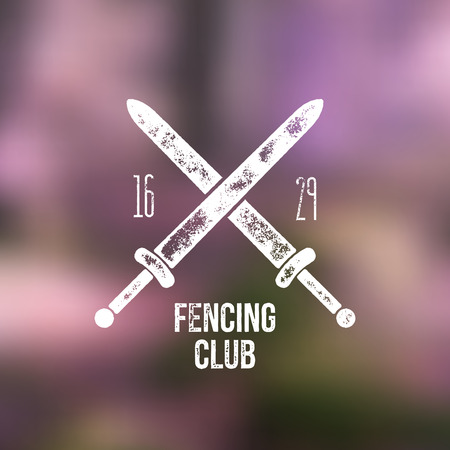 Fencing club t -shirt  design - vector illustration - crossed swords on blurred background with fencing club sign and eraのイラスト素材