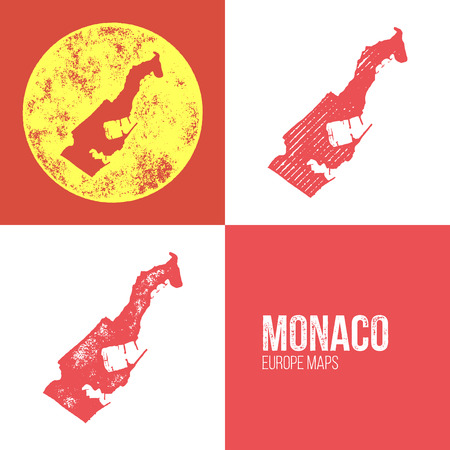Monaco Grunge Retro Map - Three silhouettes Monaco maps with different unique letterpress vector textures - Infographic and geography resourceのイラスト素材
