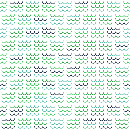 Blue and Green Sea Waves Pattern on White Background - Marine Style Seamless Pattern Background -...