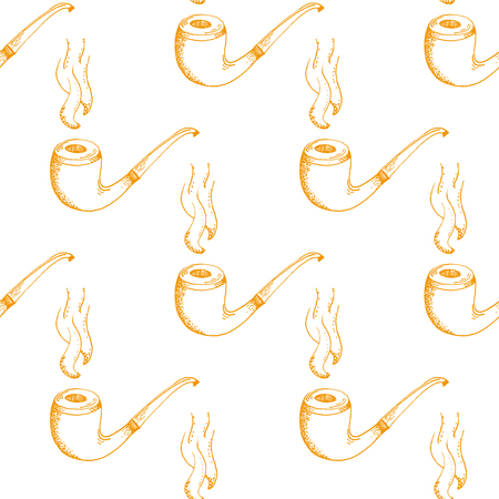 Orange Smoking Pipe Outline Stroke Pattern on White Background - Hand Drawn Doodle Seamless Surface Pattern Design - Vector Illustrationのイラスト素材