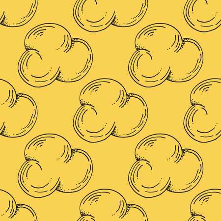 Black Outline Stroke Clouds Pattern on Yellow Background - Hand Drawn Doodle Seamless Surface Pattern Design - Vector Illustrationのイラスト素材