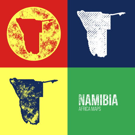 Namibia Grunge Retro Maps - Africa - Three silhouettes Namibia maps with different unique letterpress vector textures - Infographic and geography resourceのイラスト素材