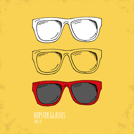 Hand Drawn Hipster Glasses Illustration - Vol. 07. - Hand Drawn Doodle Hipster Fashion Accessory Set - Infographic, Webdesign or Life Style Resource - Vector Illustrationのイラスト素材