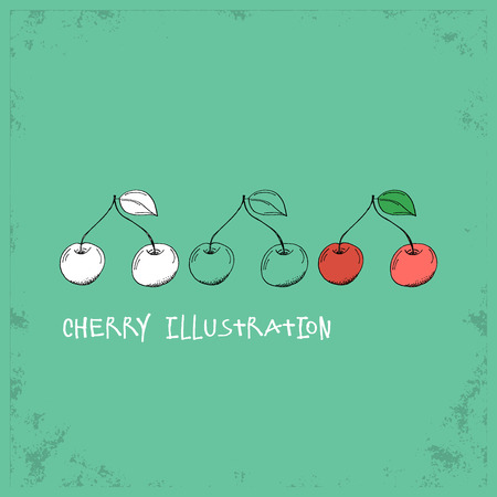 Cartoon Style Cherry Illustration - Detailed Crafted Hand Drawn Doodle Colored Sketch - Graphic and Infographic and Food Resource from Healthy Fruit Collection - Vector Illustrationのイラスト素材