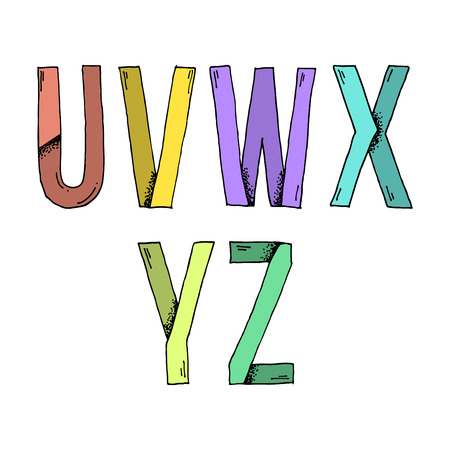 U V W X Y Z Cartoon Style Hand Drawn Font - Doodle Illustration Alphabet with Stipple Shadows - Infographic and Typography Resourceのイラスト素材