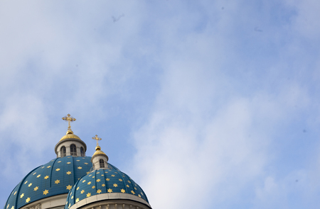 the Church on blue sky background outsideの写真素材