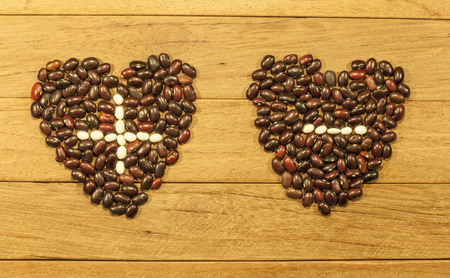 two hearts plus and minus the beans (attraction of opposites)の写真素材