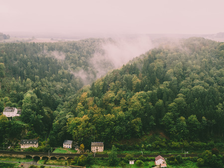 Foggy elbe river valleyの写真素材